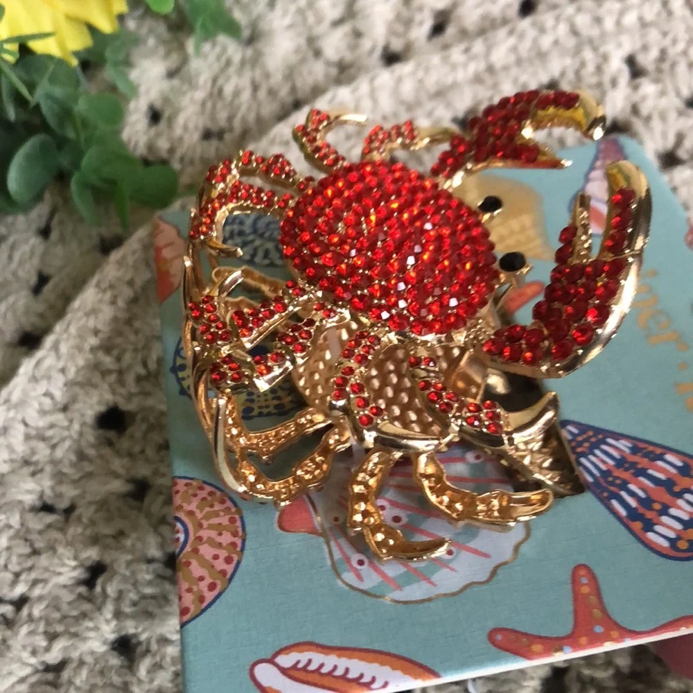 BEACHY Red and Gold CRAB Hair Claw Clip